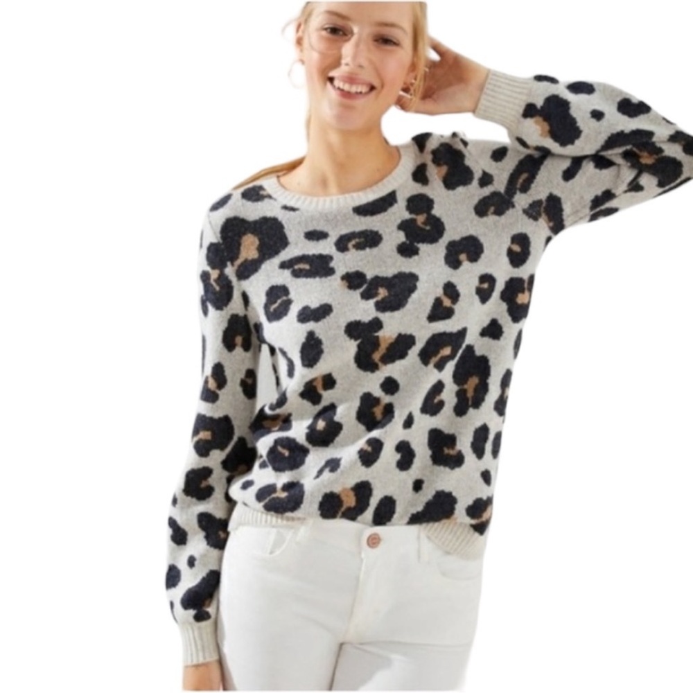 LOFT Leopard Crew Neck Sweater, Small